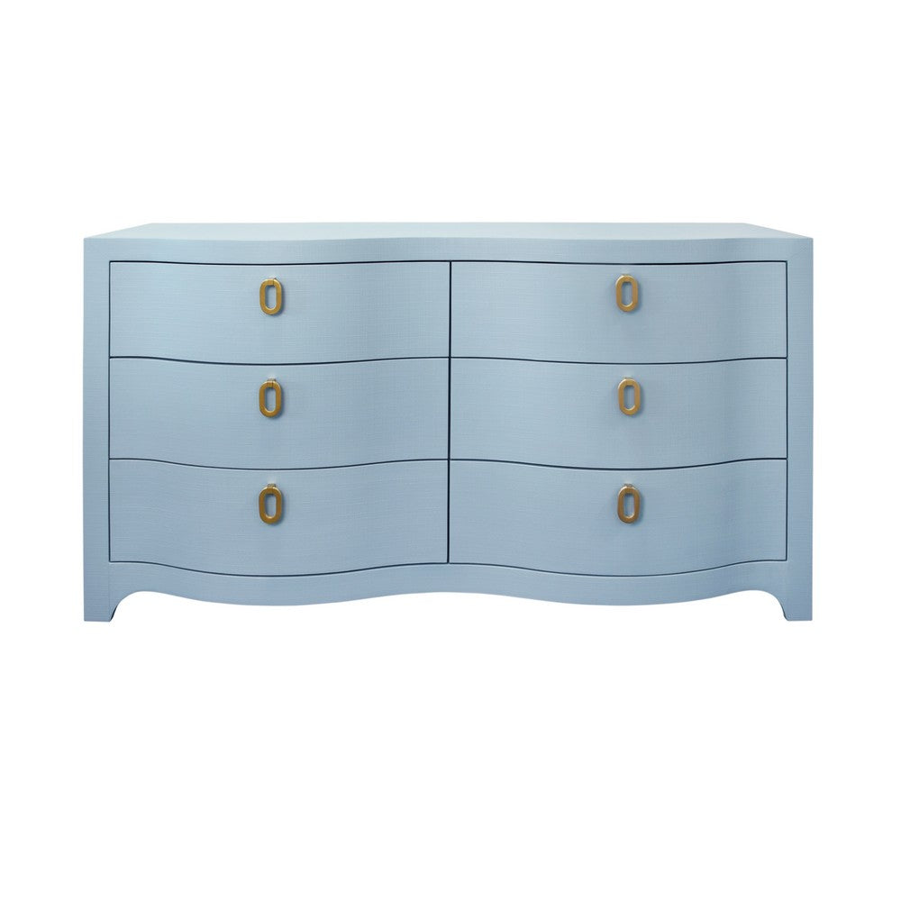 Worlds Away - Curved Front Six Drawer Chest In Textured Light Blue Linen - ROSIE LB view 2
