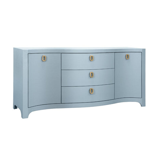 Worlds Away - Curved Front Two Door Three Drawer Buffet In Textured Light Blue Linen With Satin Brass Ring Hardware - PAULINA LB view 1