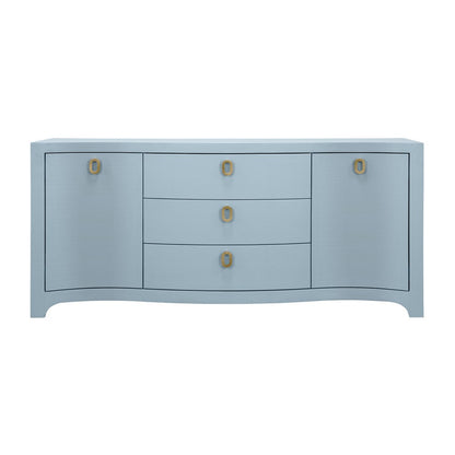 Worlds Away - Curved Front Two Door Three Drawer Buffet In Textured Light Blue Linen With Satin Brass Ring Hardware - PAULINA LB view 2
