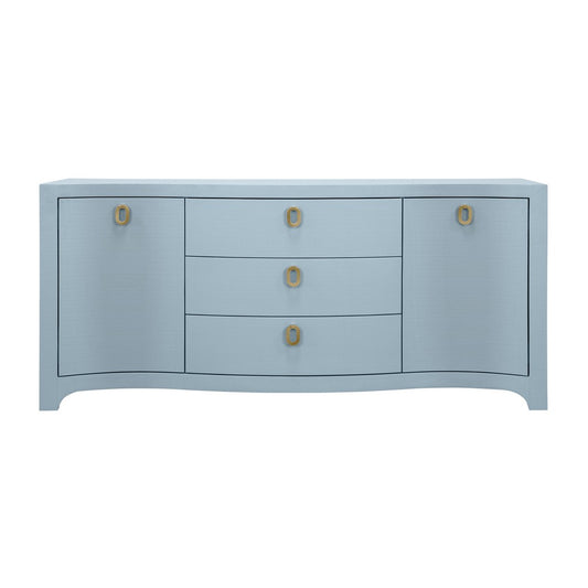 Worlds Away - Curved Front Two Door Three Drawer Buffet In Textured Light Blue Linen With Satin Brass Ring Hardware - PAULINA LB view 2