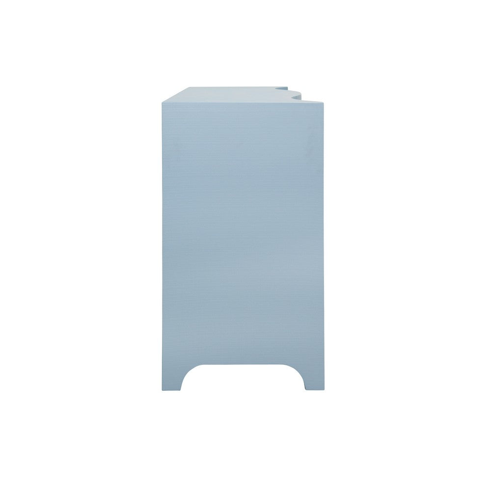 Worlds Away - Curved Front Two Door Three Drawer Buffet In Textured Light Blue Linen With Satin Brass Ring Hardware - PAULINA LB view 5