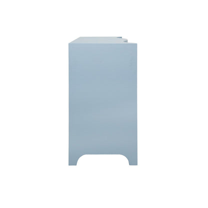 Worlds Away - Curved Front Two Door Three Drawer Buffet In Textured Light Blue Linen With Satin Brass Ring Hardware - PAULINA LB view 5