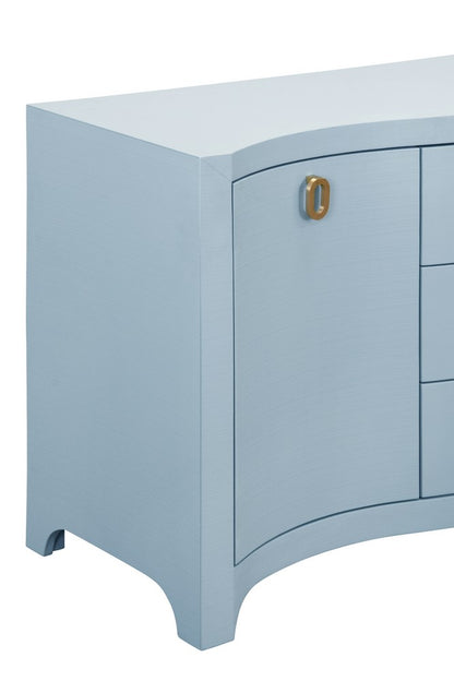 Worlds Away - Curved Front Two Door Three Drawer Buffet In Textured Light Blue Linen With Satin Brass Ring Hardware - PAULINA LB view 7