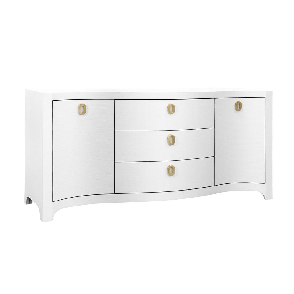 Worlds Away - Curved Front Two Door Three Drawer Buffet In Textured White Linen With Satin Brass Ring Hardware - PAULINA WH view 1