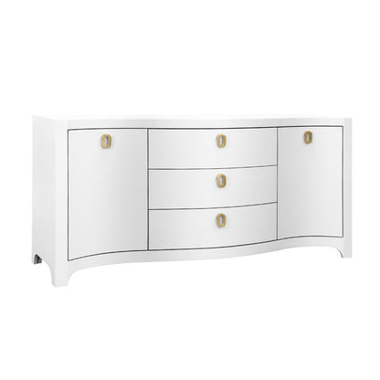 Worlds Away - Curved Front Two Door Three Drawer Buffet In Textured White Linen With Satin Brass Ring Hardware - PAULINA WH view 1
