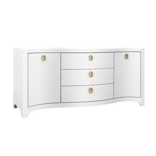 Worlds Away - Curved Front Two Door Three Drawer Buffet In Textured White Linen With Satin Brass Ring Hardware - PAULINA WH view 1