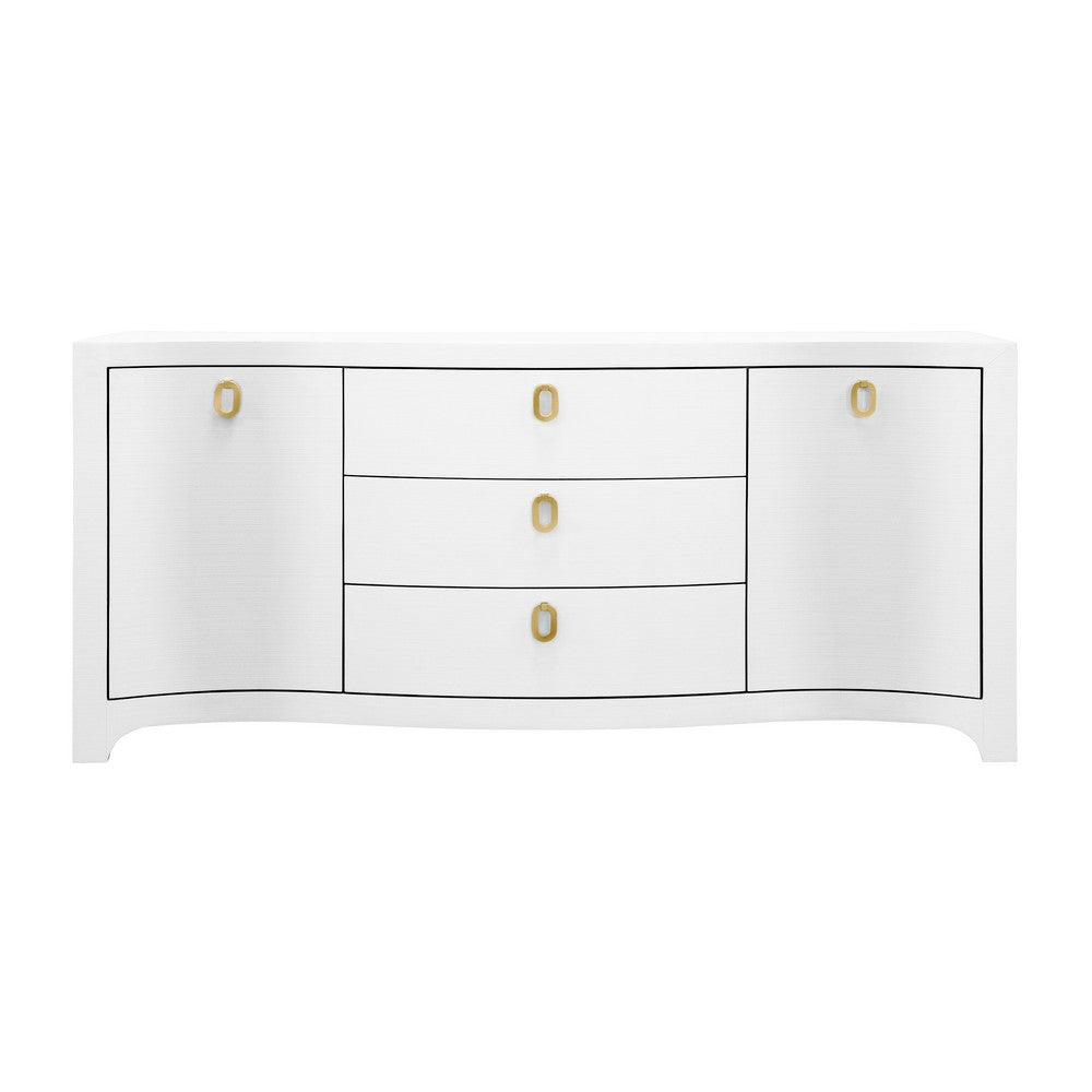 Worlds Away - Curved Front Two Door Three Drawer Buffet In Textured White Linen With Satin Brass Ring Hardware - PAULINA WH view 2