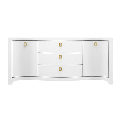 Worlds Away - Curved Front Two Door Three Drawer Buffet In Textured White Linen With Satin Brass Ring Hardware - PAULINA WH view 2