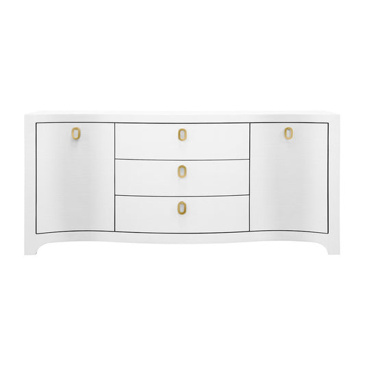 Worlds Away - Curved Front Two Door Three Drawer Buffet In Textured White Linen With Satin Brass Ring Hardware - PAULINA WH view 2