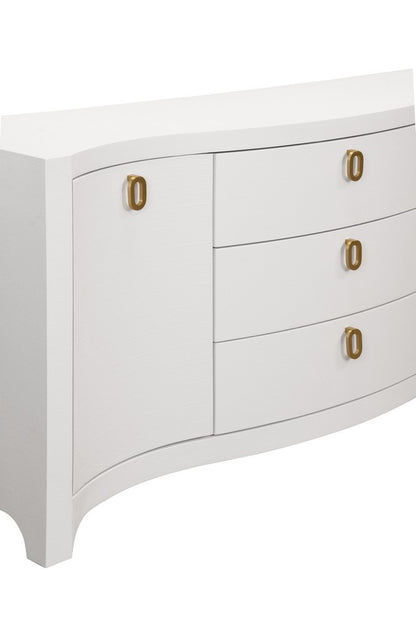 Worlds Away - Curved Front Two Door Three Drawer Buffet In Textured White Linen With Satin Brass Ring Hardware - PAULINA WH view 6