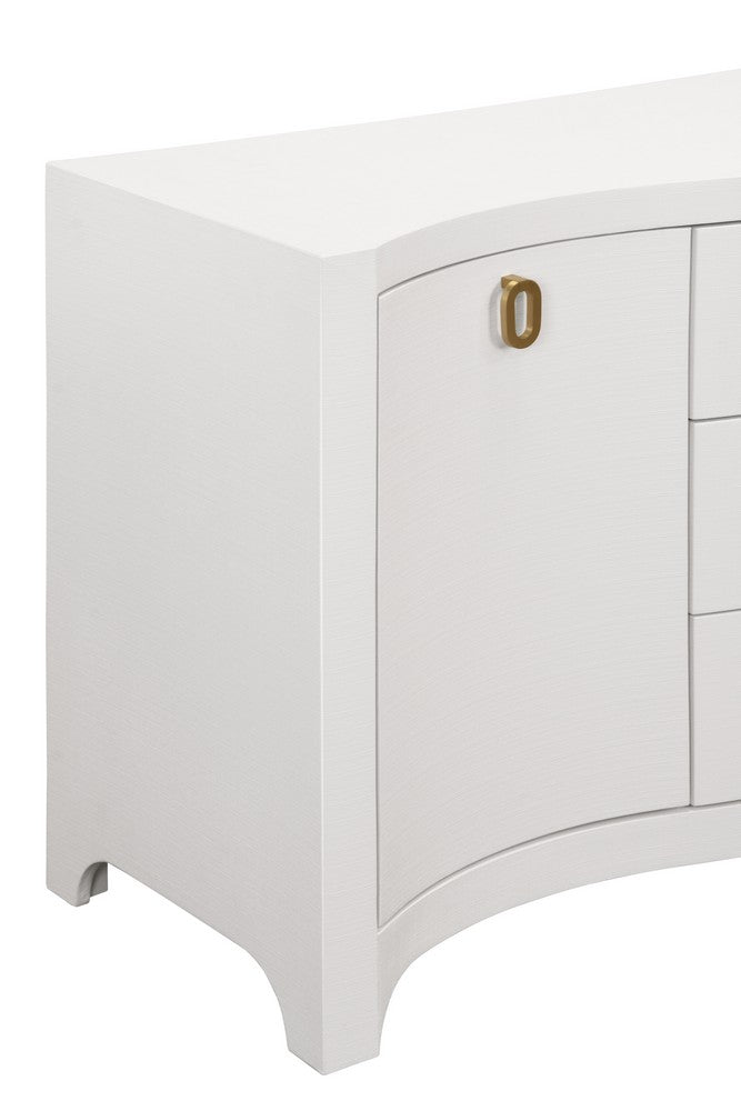 Worlds Away - Curved Front Two Door Three Drawer Buffet In Textured White Linen With Satin Brass Ring Hardware - PAULINA WH view 7