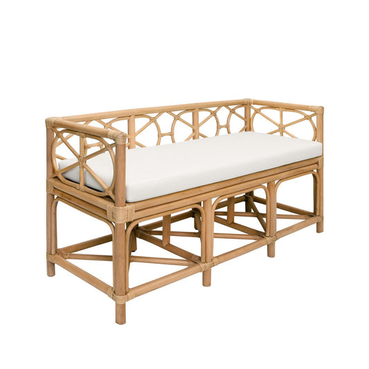 Worlds Away - Decorative Bench With Performance Ivory Cushion In Rattan - FERGUSON NAT view 1