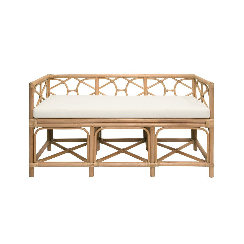 Worlds Away - Decorative Bench With Performance Ivory Cushion In Rattan - FERGUSON NAT view 2