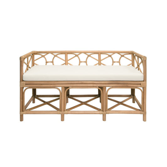 Worlds Away - Decorative Bench With Performance Ivory Cushion In Rattan - FERGUSON NAT view 2