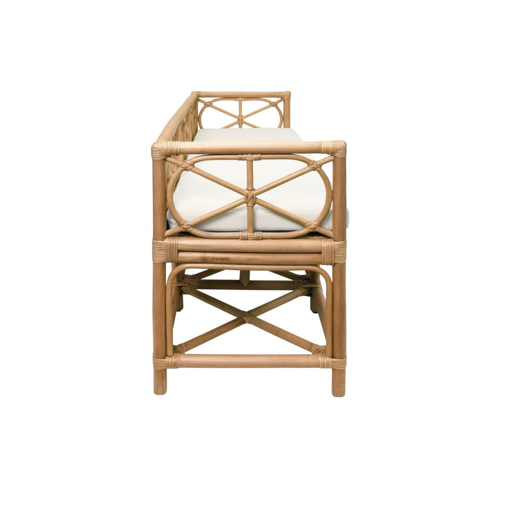 Worlds Away - Decorative Bench With Performance Ivory Cushion In Rattan - FERGUSON NAT view 3