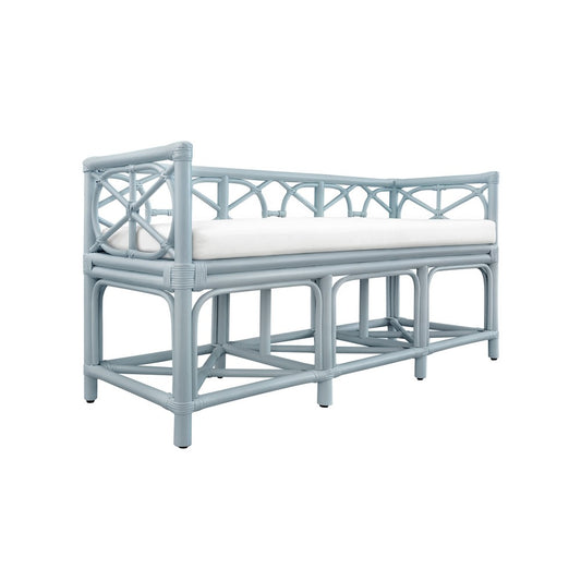 Worlds Away - Decorative Bench With Performance Ivory Cushion In Rattan In Light Blue - FERGUSON LB view 1