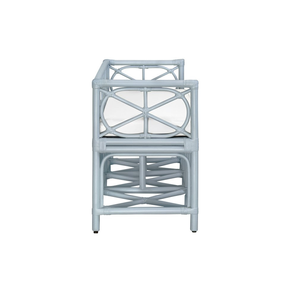 Worlds Away - Decorative Bench With Performance Ivory Cushion In Rattan In Light Blue - FERGUSON LB view 3