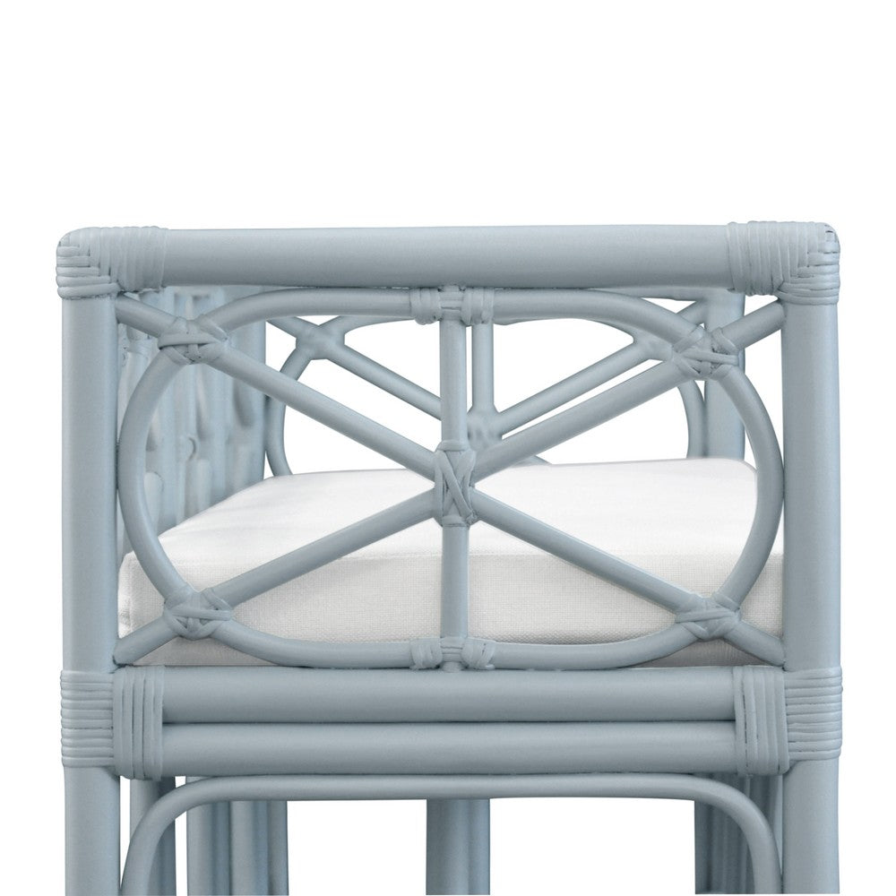 Worlds Away - Decorative Bench With Performance Ivory Cushion In Rattan In Light Blue - FERGUSON LB view 4