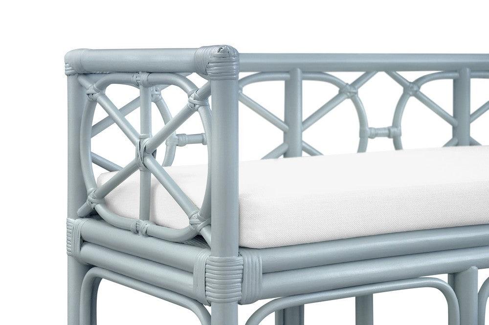 Worlds Away - Decorative Bench With Performance Ivory Cushion In Rattan In Light Blue - FERGUSON LB view 5
