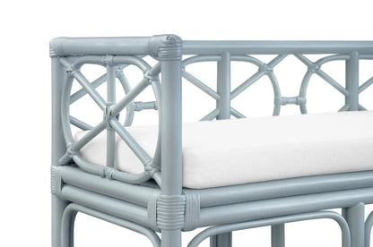Worlds Away - Decorative Bench With Performance Ivory Cushion In Rattan In Light Blue - FERGUSON LB view 5