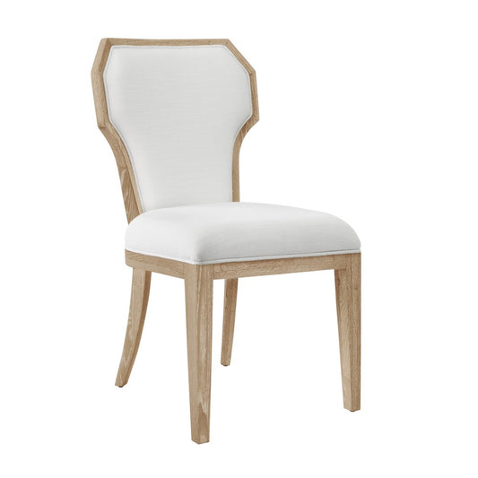 Worlds Away - Dining Chair With Curved Angle Back In Cerused Oak With Performance White Linen Upholstery - TALLY CO view 1