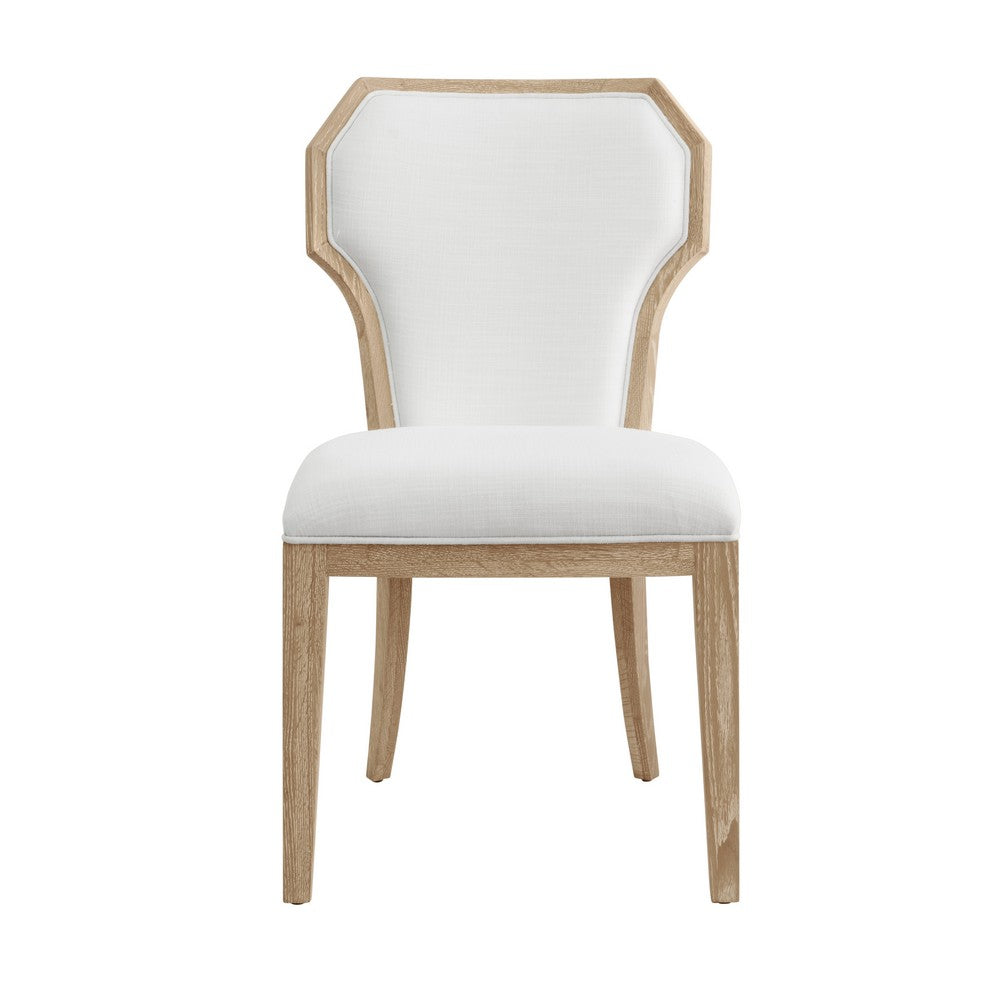 Worlds Away - Dining Chair With Curved Angle Back In Cerused Oak With Performance White Linen Upholstery - TALLY CO view 2