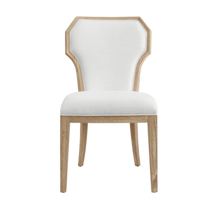 Worlds Away - Dining Chair With Curved Angle Back In Cerused Oak With Performance White Linen Upholstery - TALLY CO view 2