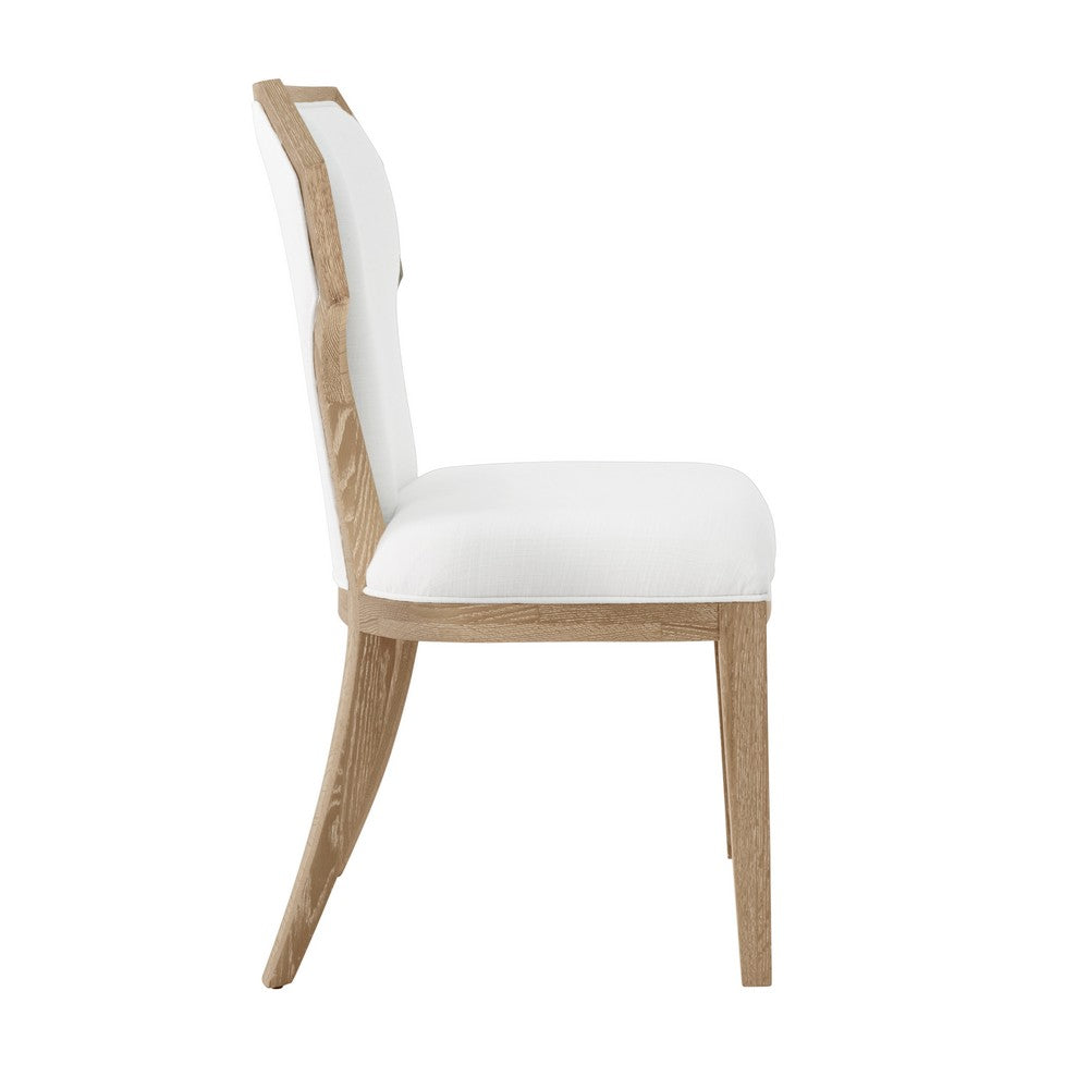 Worlds Away - Dining Chair With Curved Angle Back In Cerused Oak With Performance White Linen Upholstery - TALLY CO view 3