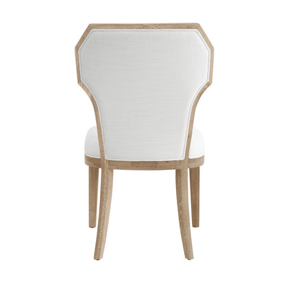 Worlds Away - Dining Chair With Curved Angle Back In Cerused Oak With Performance White Linen Upholstery - TALLY CO view 4