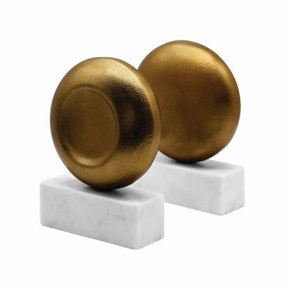 Worlds Away - Disk Shaped Textured Brass Metal Bookend With Square White Marble Base - DISKY view 1