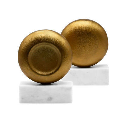 Worlds Away - Disk Shaped Textured Brass Metal Bookend With Square White Marble Base - DISKY view 2
