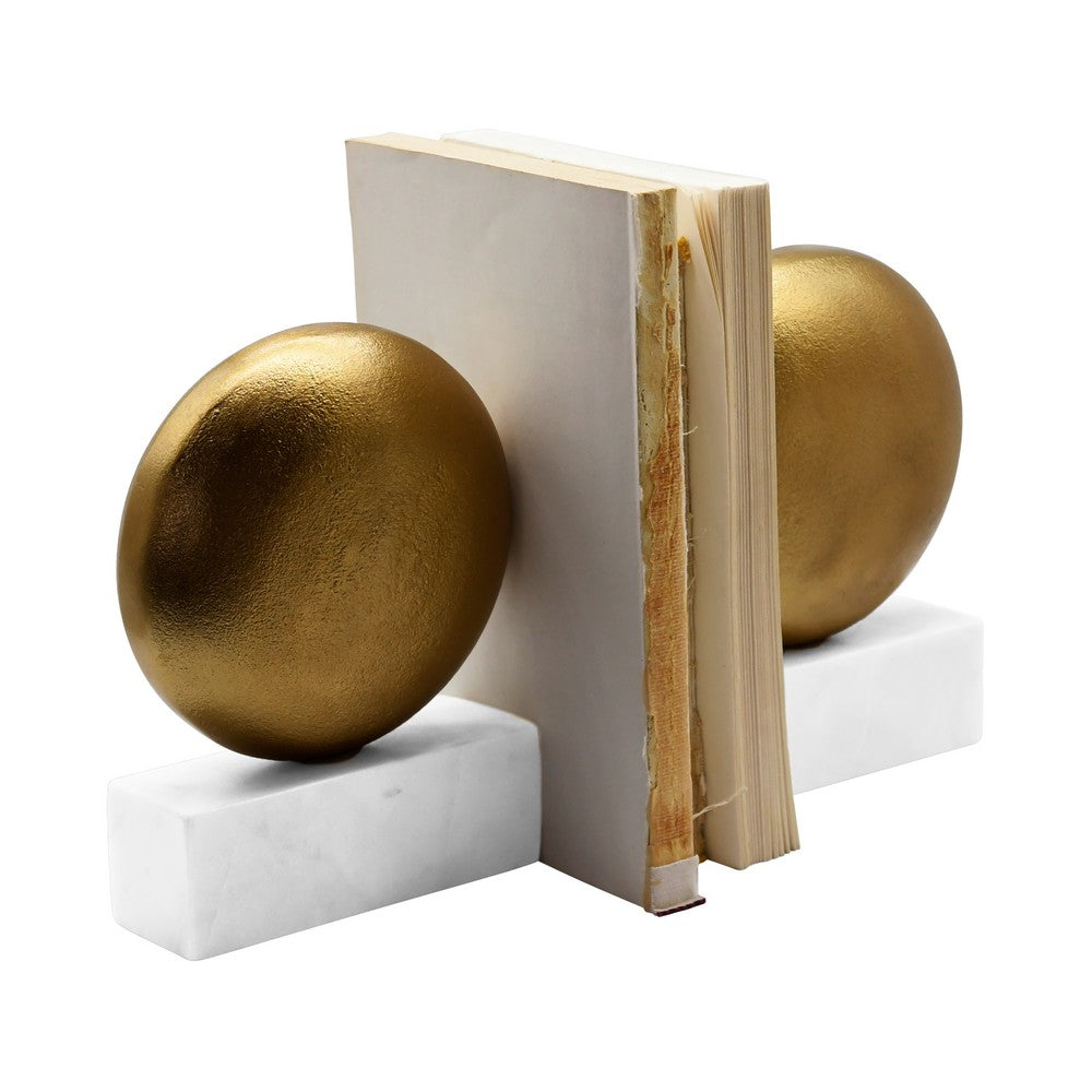 Worlds Away - Disk Shaped Textured Brass Metal Bookend With Square White Marble Base - DISKY view 4