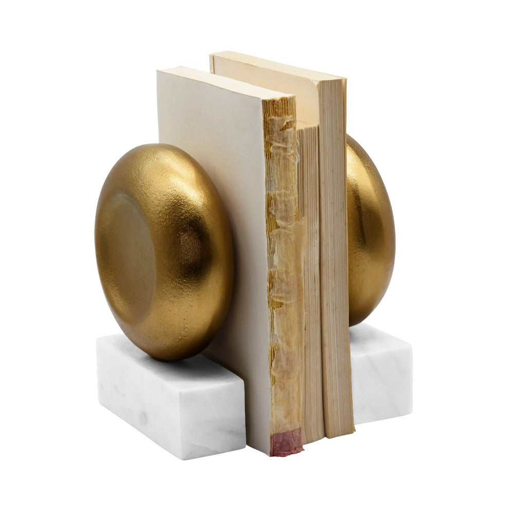 Worlds Away - Disk Shaped Textured Brass Metal Bookend With Square White Marble Base - DISKY view 5