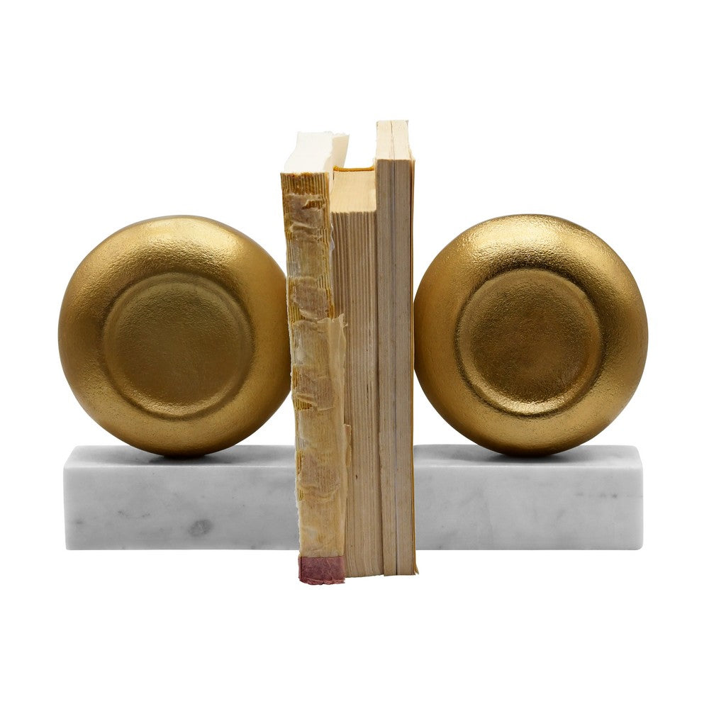 Worlds Away - Disk Shaped Textured Brass Metal Bookend With Square White Marble Base - DISKY view 6