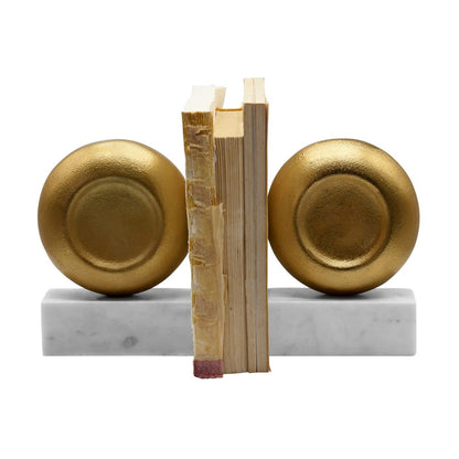 Worlds Away - Disk Shaped Textured Brass Metal Bookend With Square White Marble Base - DISKY view 6