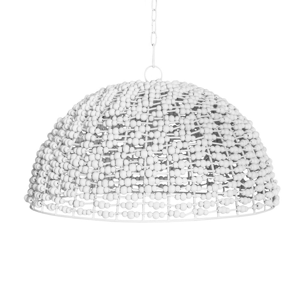 Worlds Away - Dome Shaped Pendant Wrapped With Whitewash Wood Beads - REMY view 1