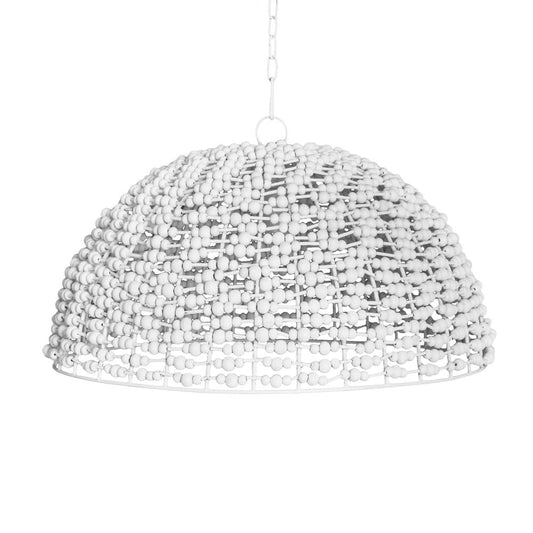 Worlds Away - Dome Shaped Pendant Wrapped With Whitewash Wood Beads - REMY view 1