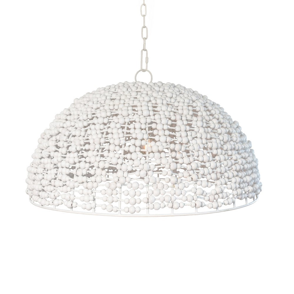 Worlds Away - Dome Shaped Pendant Wrapped With Whitewash Wood Beads - REMY view 2