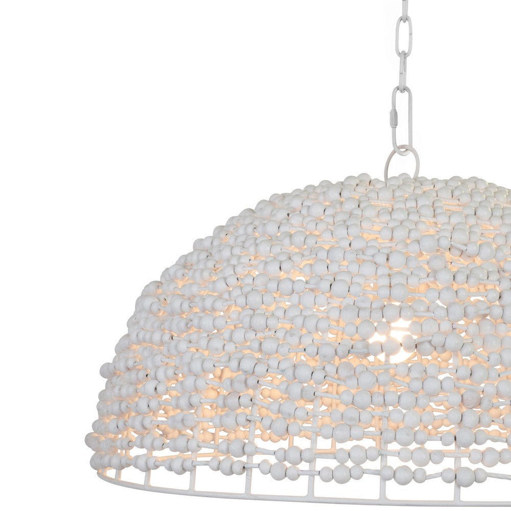 Worlds Away - Dome Shaped Pendant Wrapped With Whitewash Wood Beads - REMY view 3