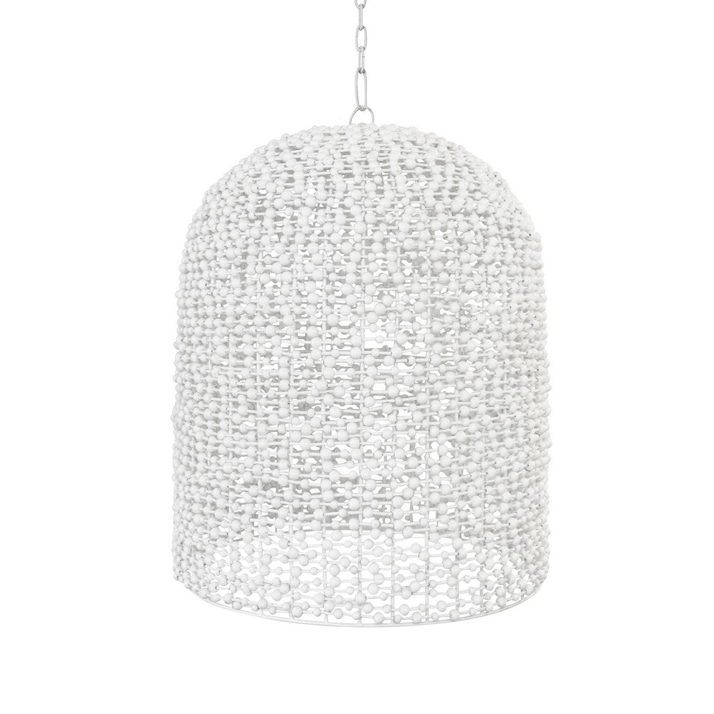 Worlds Away - Elongated Dome Shaped Pendant Wrapped With Whitewash Wood Beads - ARLEIGH view 1