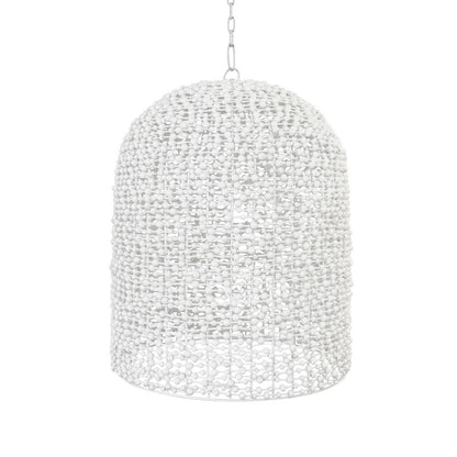Worlds Away - Elongated Dome Shaped Pendant Wrapped With Whitewash Wood Beads - ARLEIGH view 1