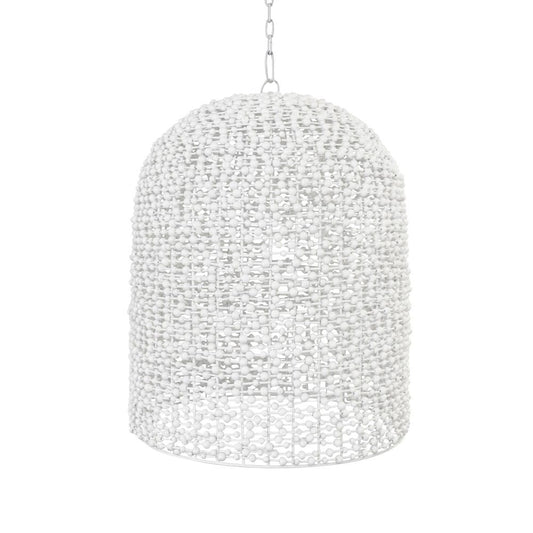 Worlds Away - Elongated Dome Shaped Pendant Wrapped With Whitewash Wood Beads - ARLEIGH view 1