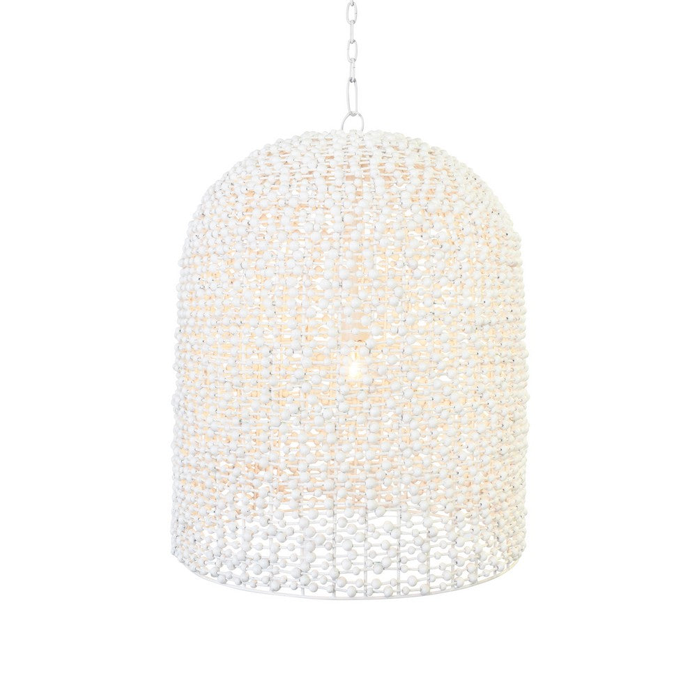 Worlds Away - Elongated Dome Shaped Pendant Wrapped With Whitewash Wood Beads - ARLEIGH view 2