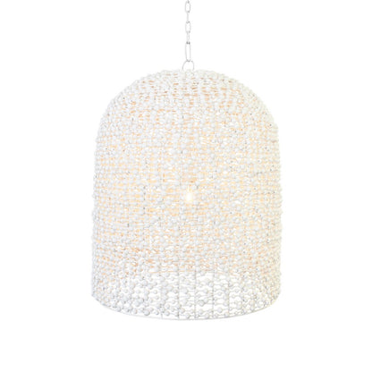 Worlds Away - Elongated Dome Shaped Pendant Wrapped With Whitewash Wood Beads - ARLEIGH view 2