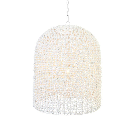 Worlds Away - Elongated Dome Shaped Pendant Wrapped With Whitewash Wood Beads - ARLEIGH view 2