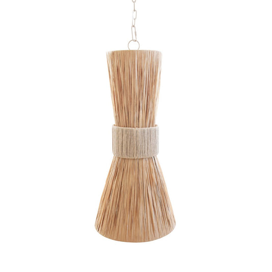 Worlds Away - Elongated Hourglass Pendant Wrapped In Natural Rafia - PAX view 1