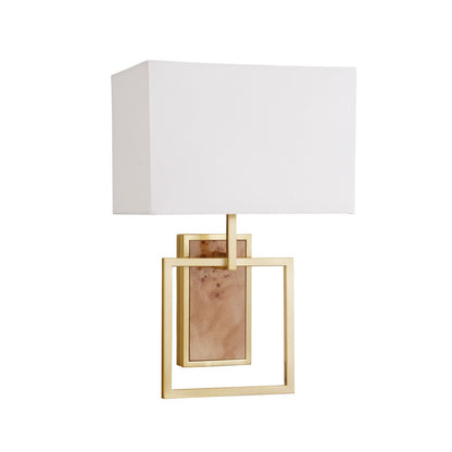 Worlds Away - Flushmount Sconce With Rectangular Burl Wood Backplate And Open Brushed Brass Square Frame - TRACE BW view 1