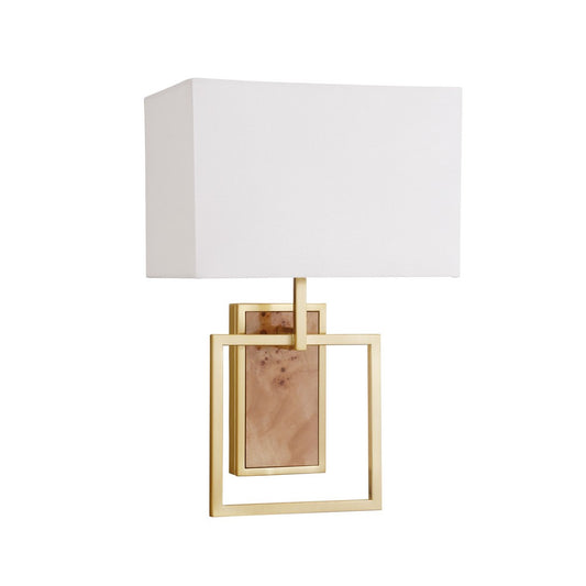 Worlds Away - Flushmount Sconce With Rectangular Burl Wood Backplate And Open Brushed Brass Square Frame - TRACE BW view 1