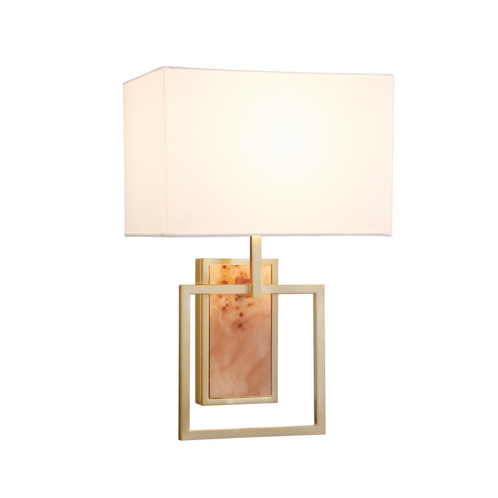 Worlds Away - Flushmount Sconce With Rectangular Burl Wood Backplate And Open Brushed Brass Square Frame - TRACE BW view 3