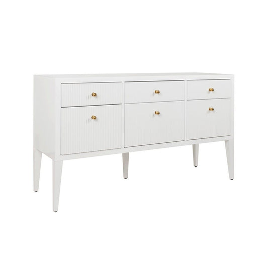 Worlds Away - Fluted Six Drawer Buffet With Brass Knobs In Glossy White Lacquer - PALMER WH view 1